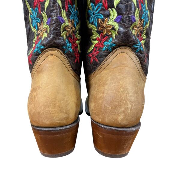 Chaparral Embroidered Womens Western Cowgirl Boots Floral Brown Square Toe sz 10 - Picture 12 of 16